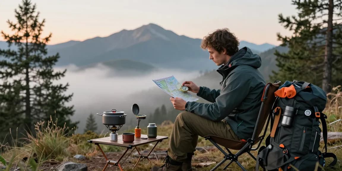 Explore adventure gear and camping essentials from https://www.anniescollections.com in a beautiful mountain campsite.