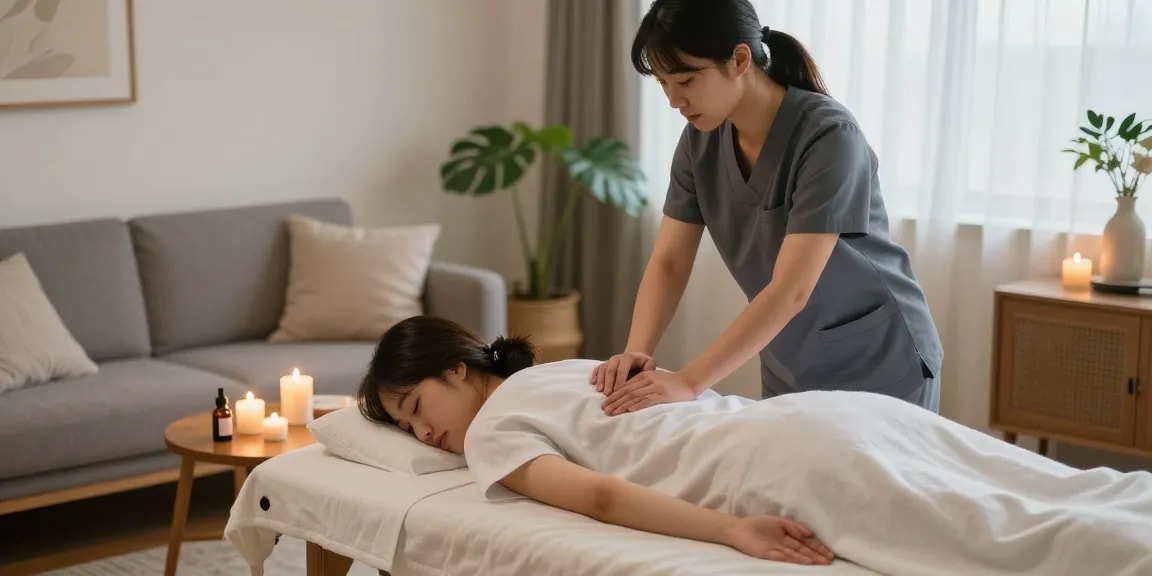 Providing 인계동출장마사지 in a serene home environment, highlighting relaxation and professional care.