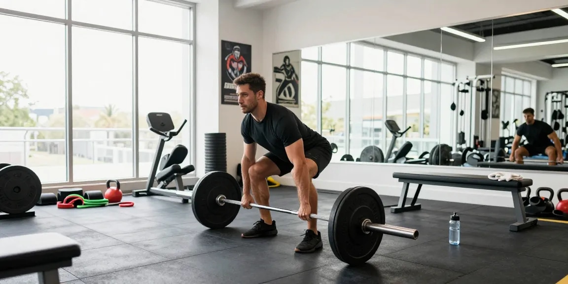 Astera Shop's dedicated fitness scene with a weightlifter training hard in a bright gym.