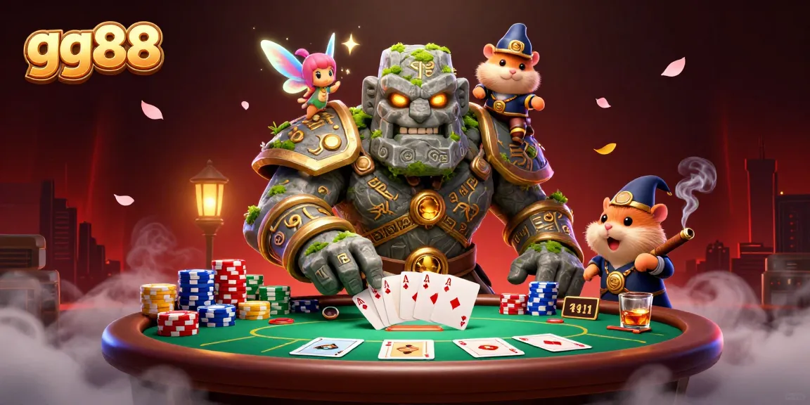 Experience the excitement of poker at gg88 with vibrant casino elements and magical characters.