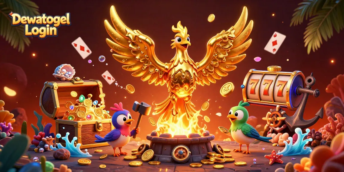 Dewatogel Login to play in an exciting casino scene featuring a golden phoenix and vibrant slots.