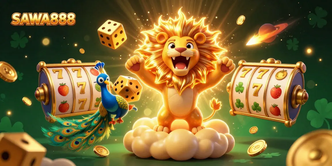 Experience the thrill of winning at SAWA888 with exciting slot reels and golden symbols.