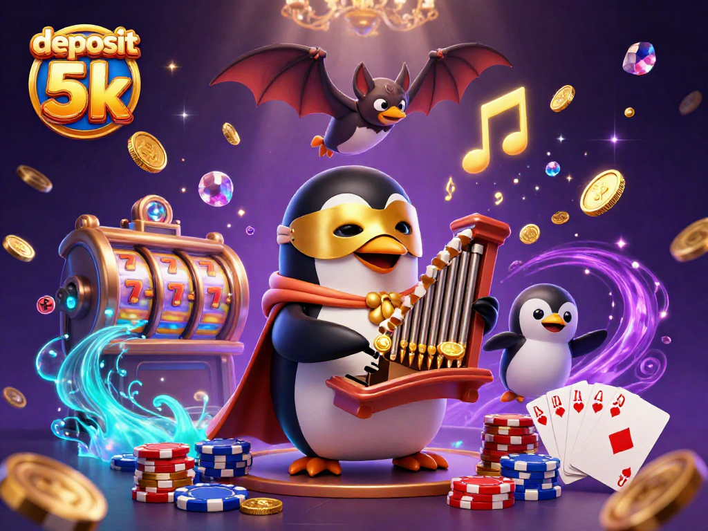 Experience the excitement of deposit 5k slots with golden coins, lucky sevens, and vibrant casino elements.