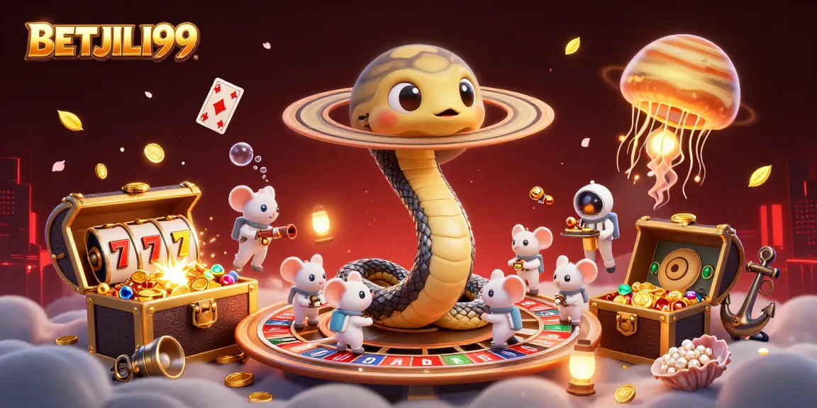 BETJILI99 showcases an exciting 3D casino scene with vibrant characters and gambling elements.