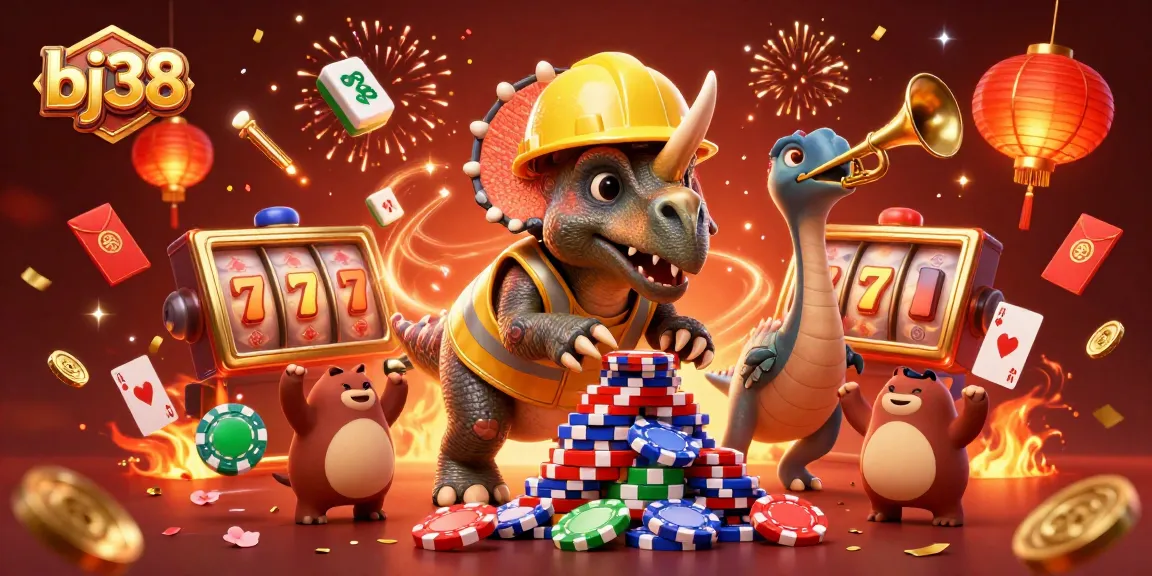 Engage in exciting gambling scenarios with bj38 as characters build chip pyramids and celebrate wins.