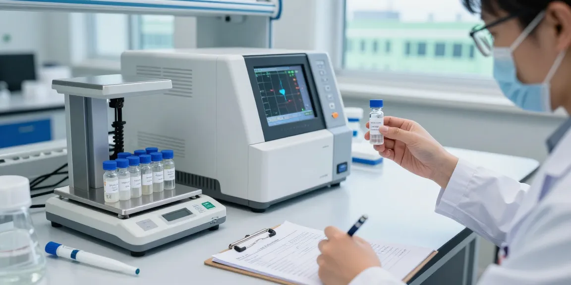Researcher analyzing b7-33 for sale peptide samples in a modern lab environment with precise lab equipment.