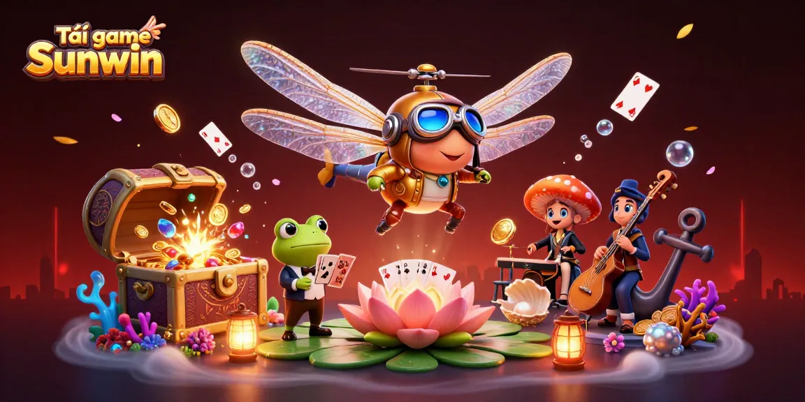 Experience Tải game Sunwin with this vibrant 3D illustration featuring colorful casino elements and characters.
