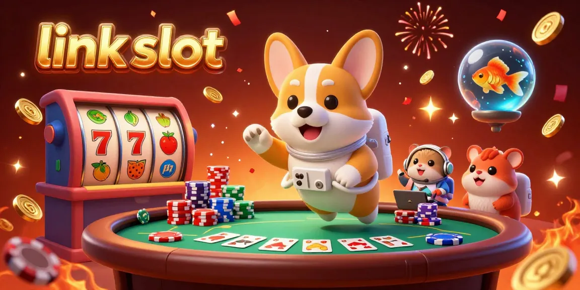 Experience thrilling action with link slot in a vibrant 3D casino scene featuring cartoon characters.