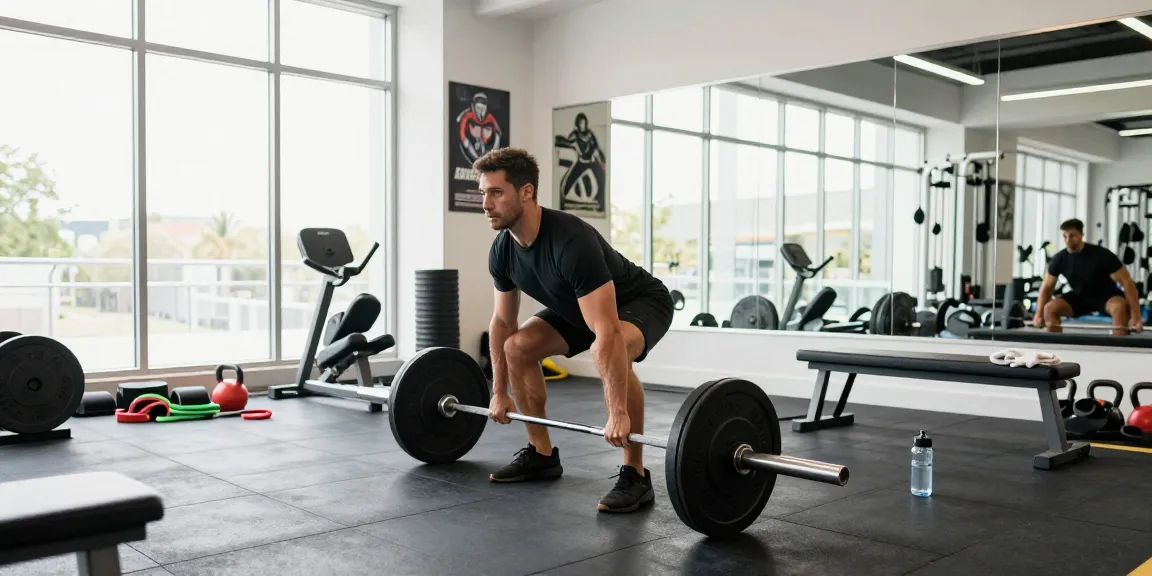Astera Shop's dedicated fitness scene with a weightlifter training hard in a bright gym.