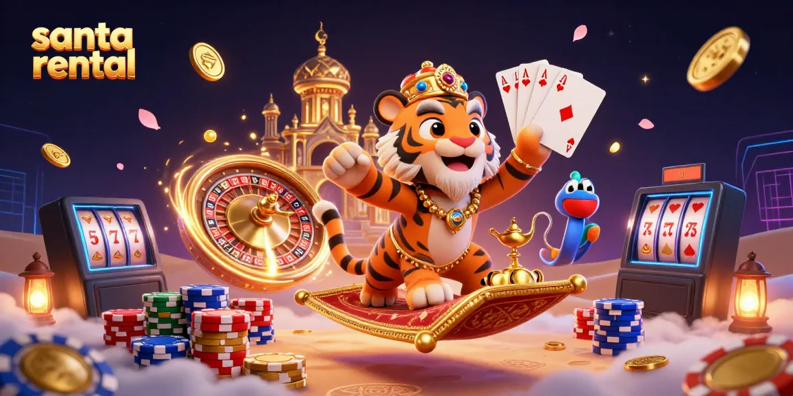 Experience the magic of santa rental with a dynamic 3D casino scene featuring a sultan and magical elements.