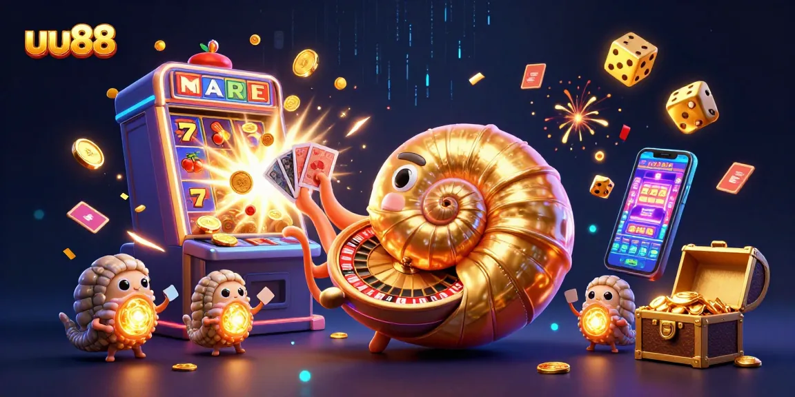 uu88 players winning big at a vibrant casino scene with slot machines, cards, and prizes
