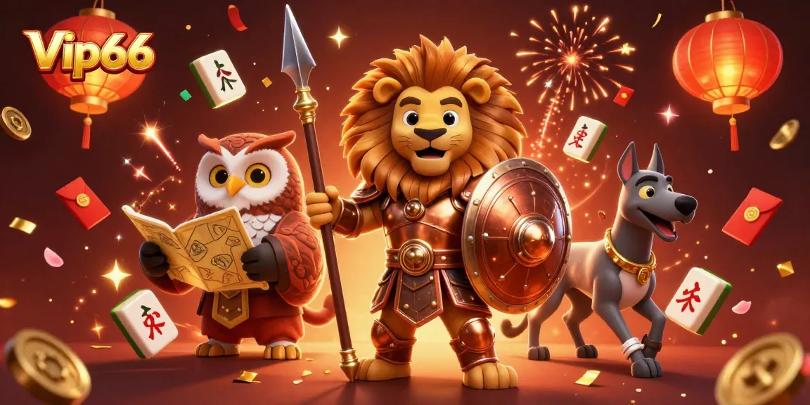 Experience thrilling gameplay with Vip66, featuring heroic characters and vibrant casino elements in a dynamic 3D scene.
