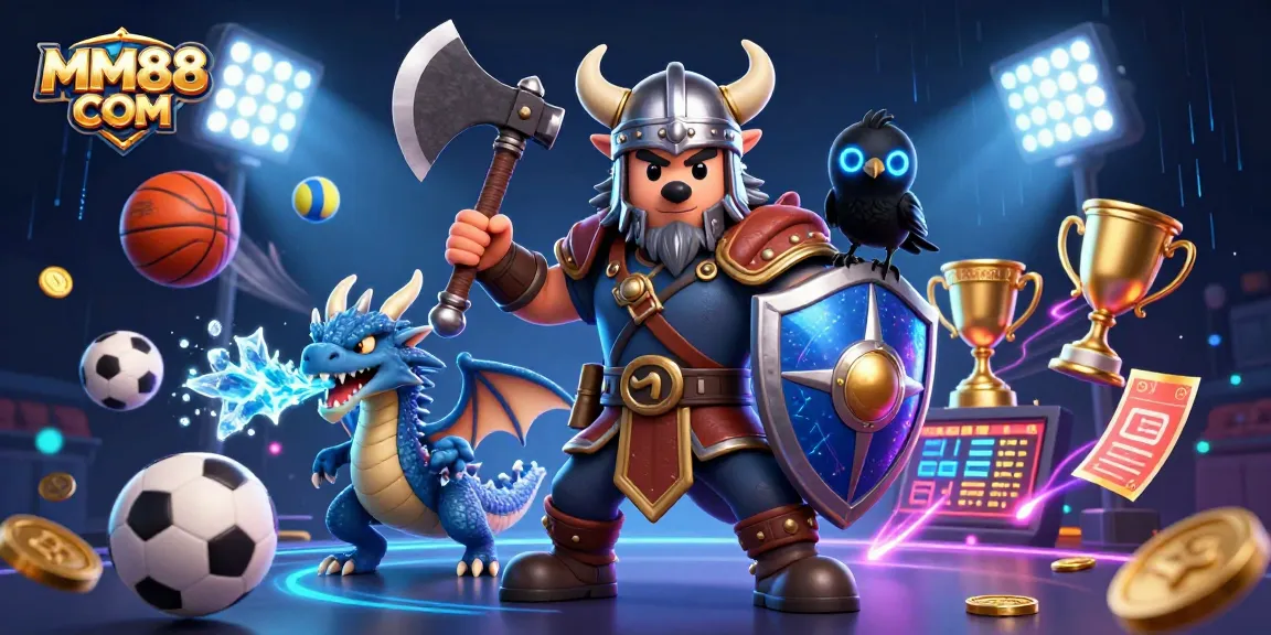 Engage in thrilling gameplay with MM88 COM, as Viking warrior and dragon inspire action in a dynamic casino scene.