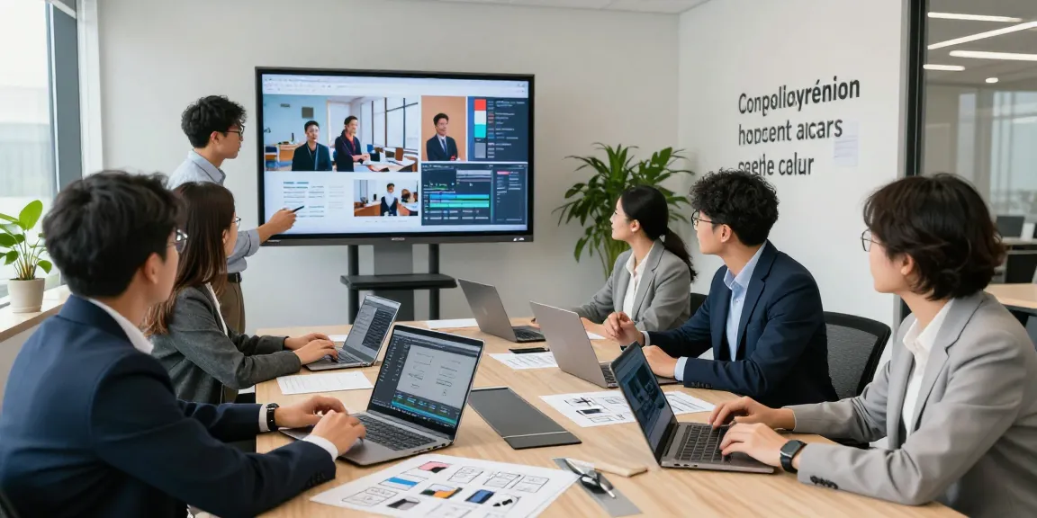 Corporate Video Production House in Singapore team brainstorming video strategies in a vibrant office.