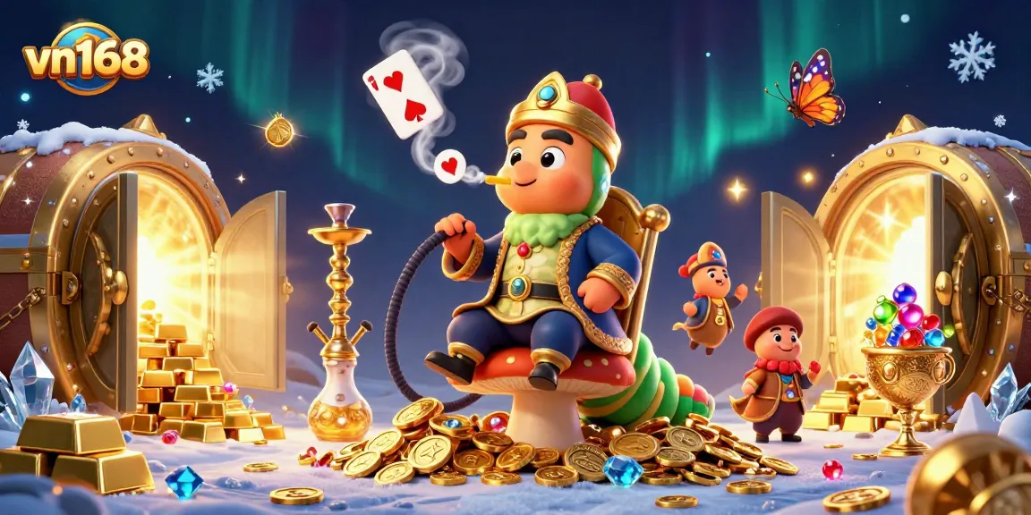 Experience the thrill of gambling with vn168's engaging characters amidst stunning 3D casino elements.