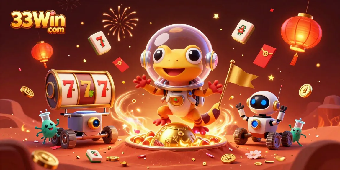 Spin the reels at 33Win com with a vibrant Martian casino adventure featuring a gecko and exciting symbols!