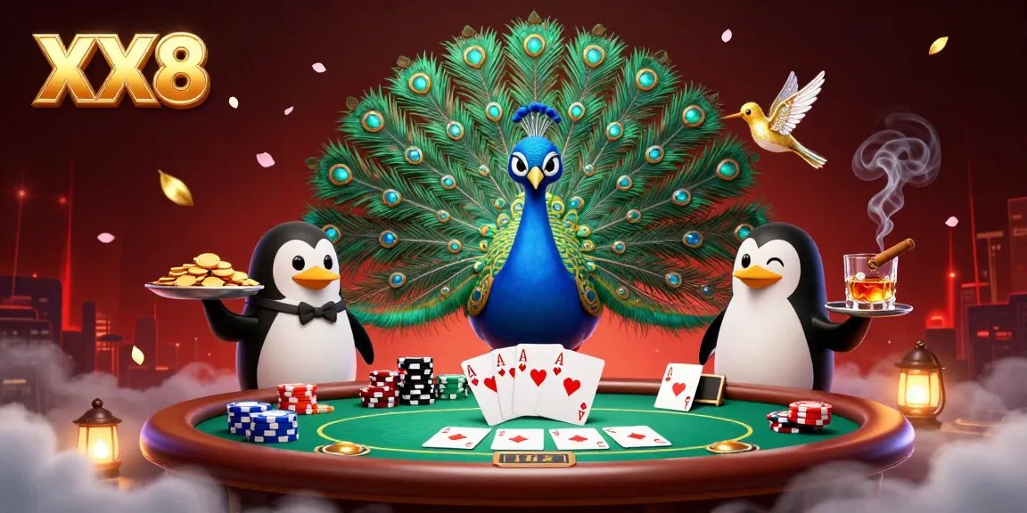 Experience the thrill of XX8 with vibrant colors and dynamic casino elements in this cartoon illustration.