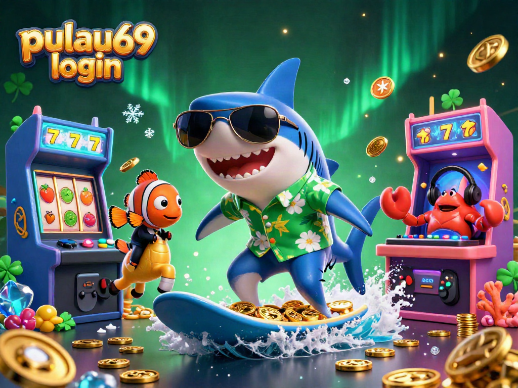 Catch the excitement of the pulau69 login with a vibrant casino scene featuring a shark and clownfish.