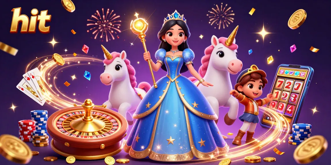 Spin and win at Hit, featuring a captivating royal blue gown and casino elements like golden coins.