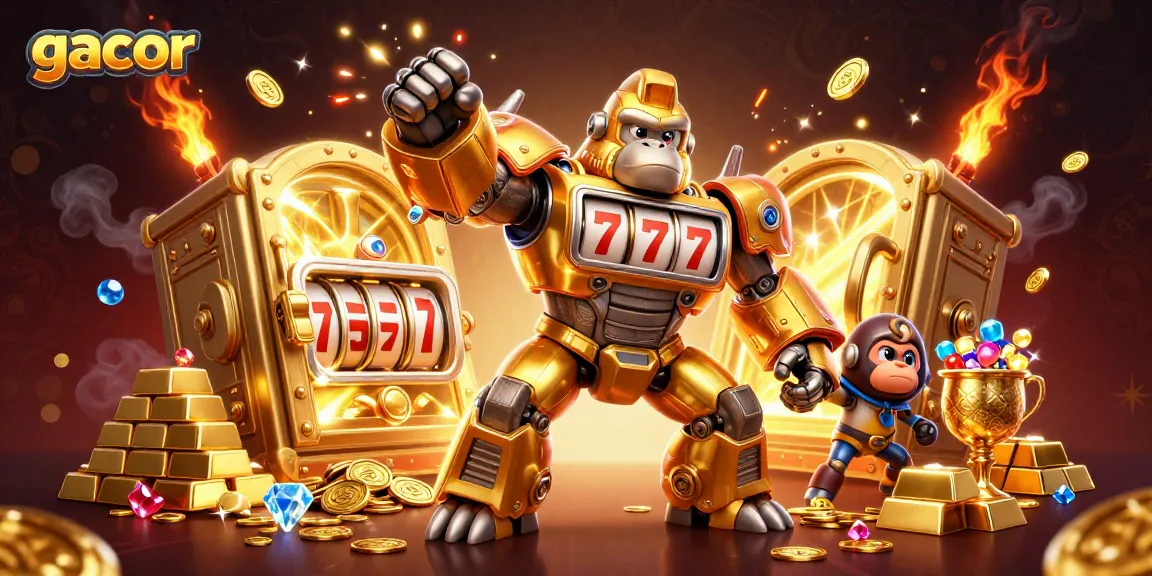 Experience thrilling wins with gacor slot machines as golden treasures surround vibrant game elements.