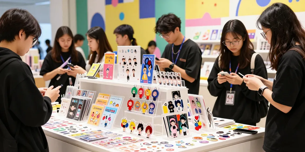 Custom acrylic stand designs showcased in a lively retail setting, highlighting unique merchandise.