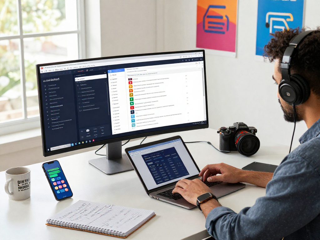 Marketer analyzing data using an antidetect browser in a tech-savvy workspace.