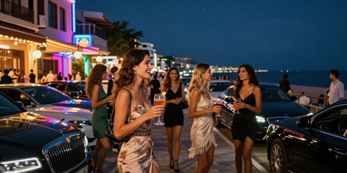 Antalya Ucuz Escort lively nightlife scene with stylish models enjoying a vibrant evening.
