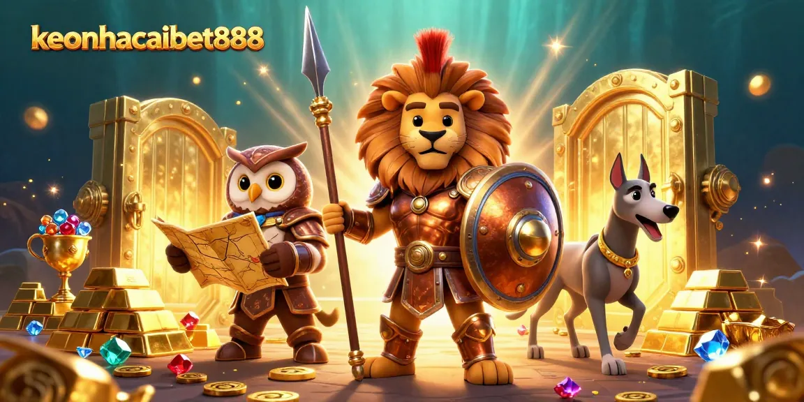 Experience excitement at keonhacaibet888 with a captivating casino adventure illustration showcasing vibrant characters and treasures.