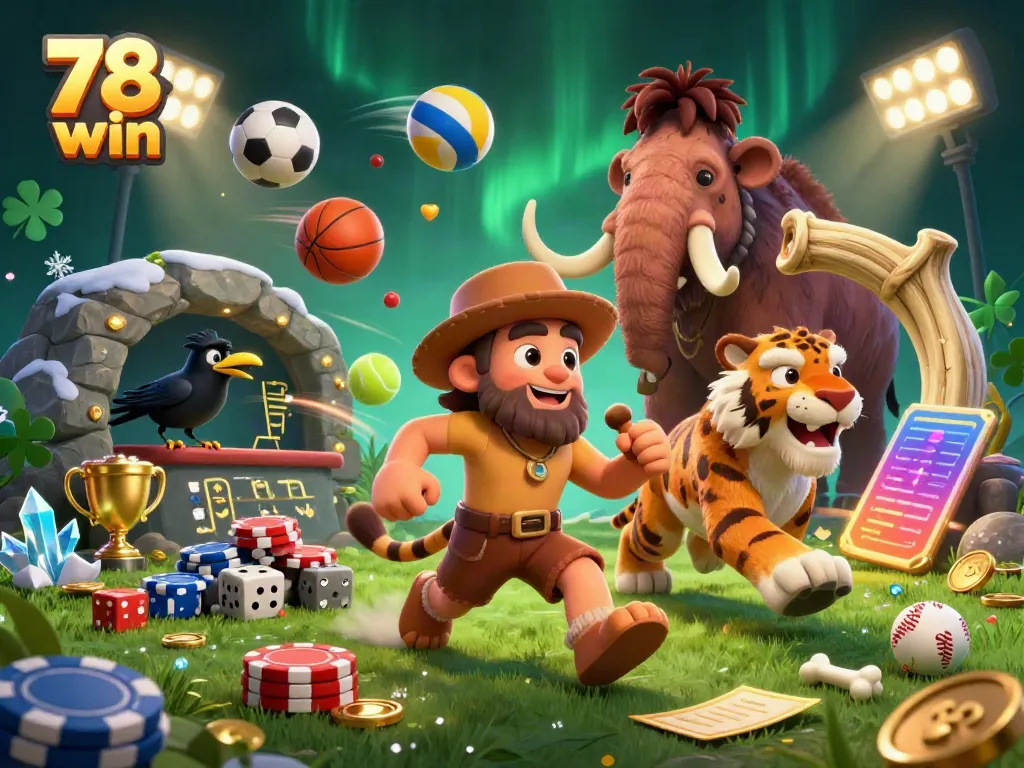 Engage in thrilling 78 win casino adventures with colorful gambling elements and playful characters.