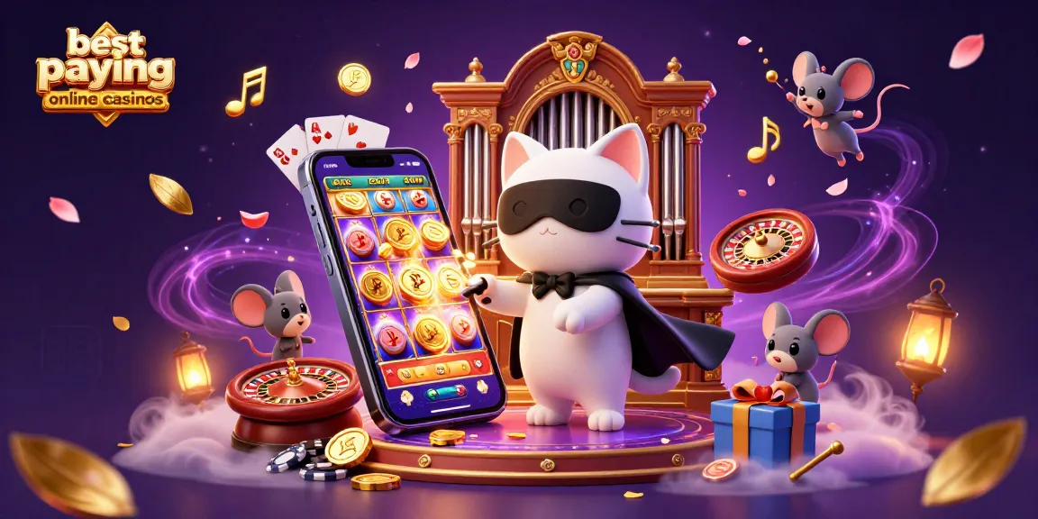 Engage with the best paying online casinos at a whimsical scene filled with exciting slot games.