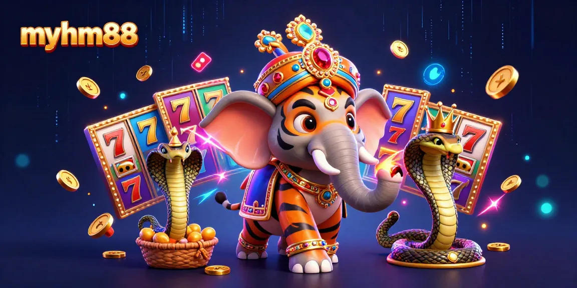 Experience thrilling gameplay at myhm88 with a vibrant casino-inspired 3D scene featuring jackpot slots and neon effects.