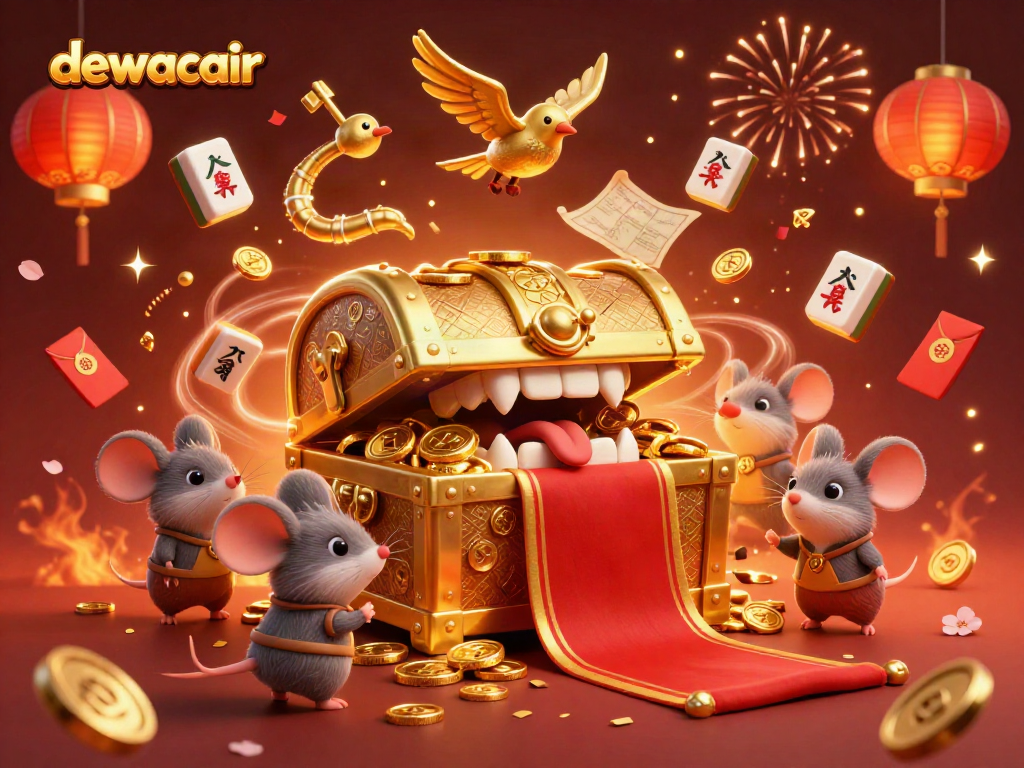 Experience the excitement of dewacair with a vibrant 3D casino scene filled with Mahjong elements.