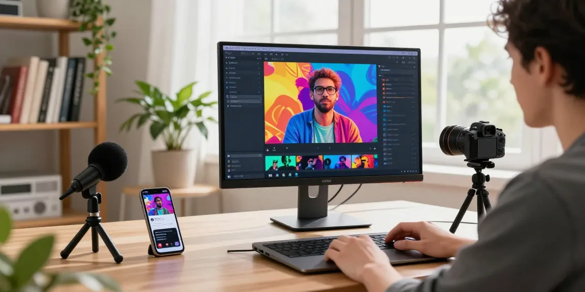 Content creator using an AI video generator tool in a modern digital workspace.