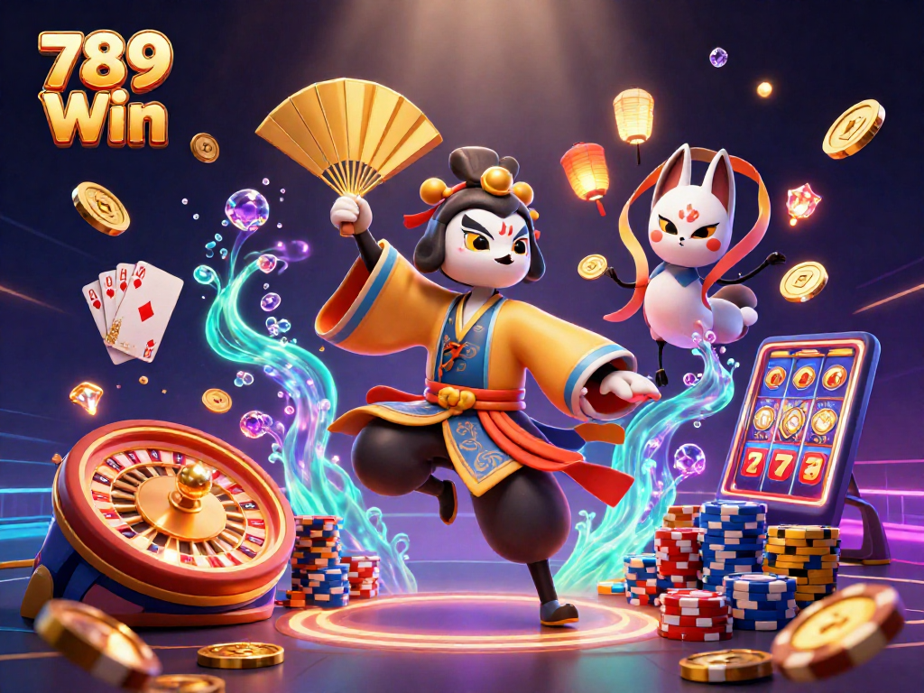 Experience thrilling moments at 789 Win with kabuki warriors and vibrant casino elements.