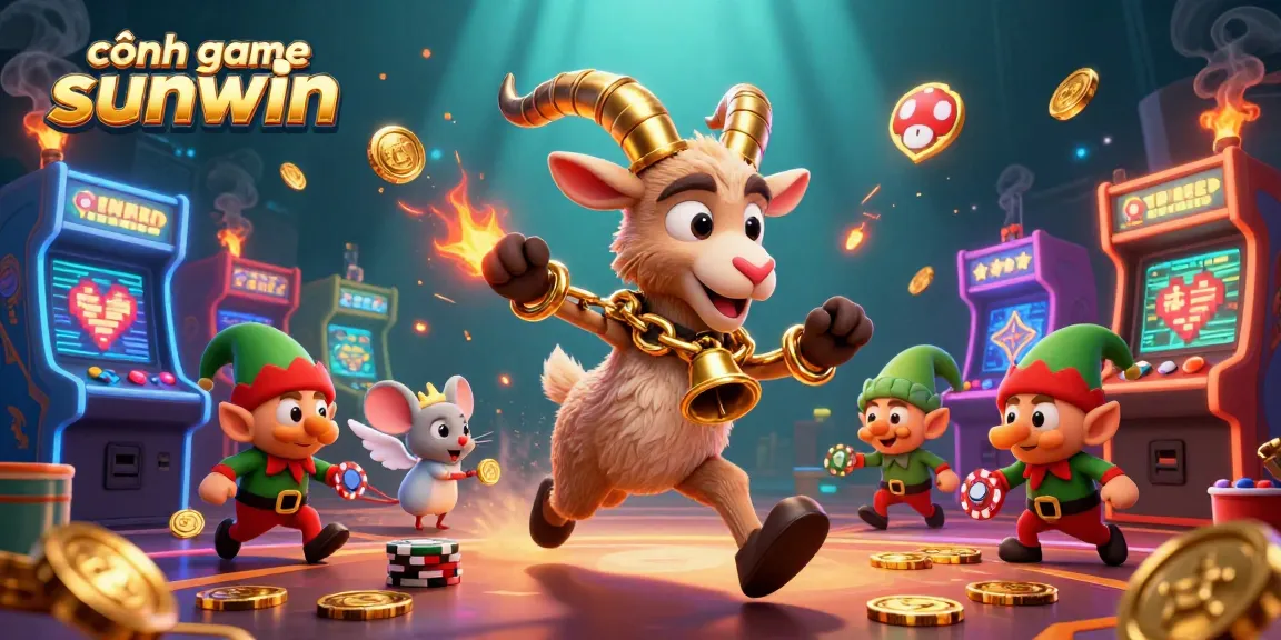 Win big at cổng game sunwin with 3D festive characters facing a lively casino atmosphere.
