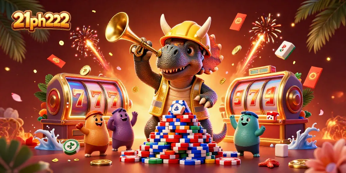 Celebrate wins with the dynamic 21ph222 triceratops and vibrant casino elements in 3D art.