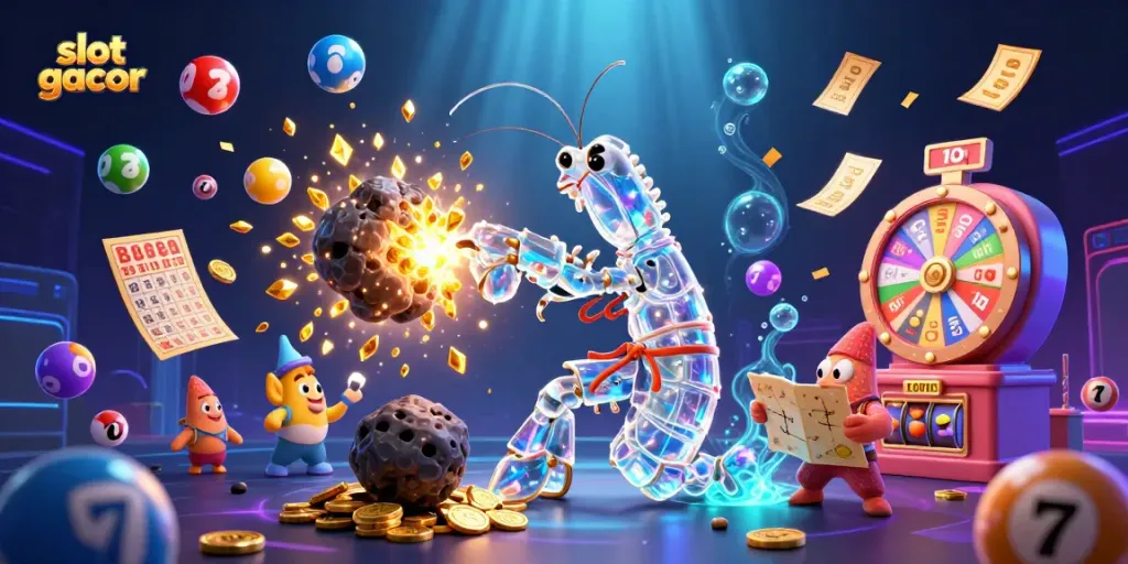 Win big with slot gacor as a galactic samurai mantis shrimp powers through golden gems and coins!