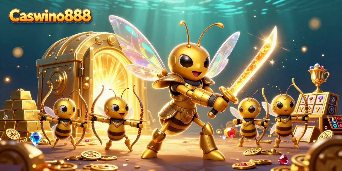 Experience thrilling gaming with Caswino888 in a vibrant casino-themed scene.