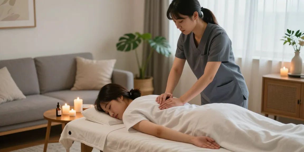 Providing 인계동출장마사지 in a serene home environment, highlighting relaxation and professional care.