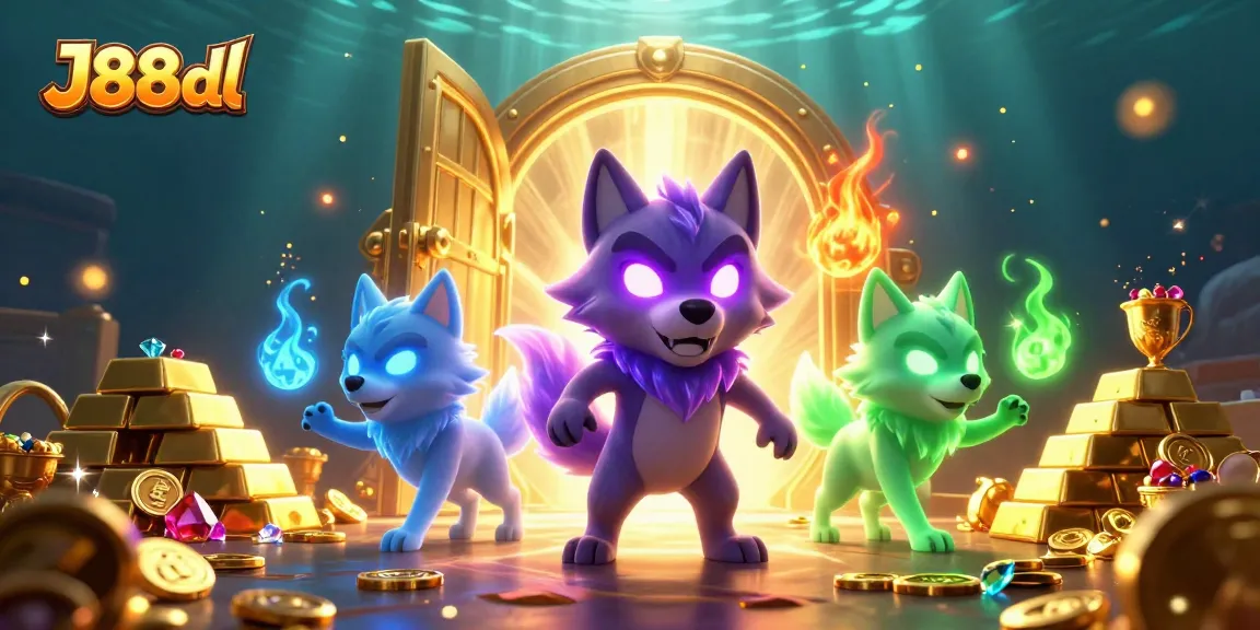 Experience thrilling wins with J88dl as brave wolves guard treasure in this vibrant casino scene.