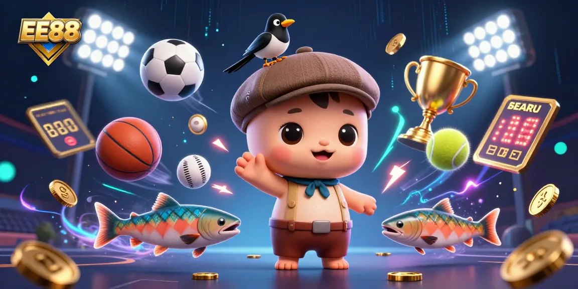 Experience the excitement of EE88 with cartoon characters engaging in dynamic betting action.