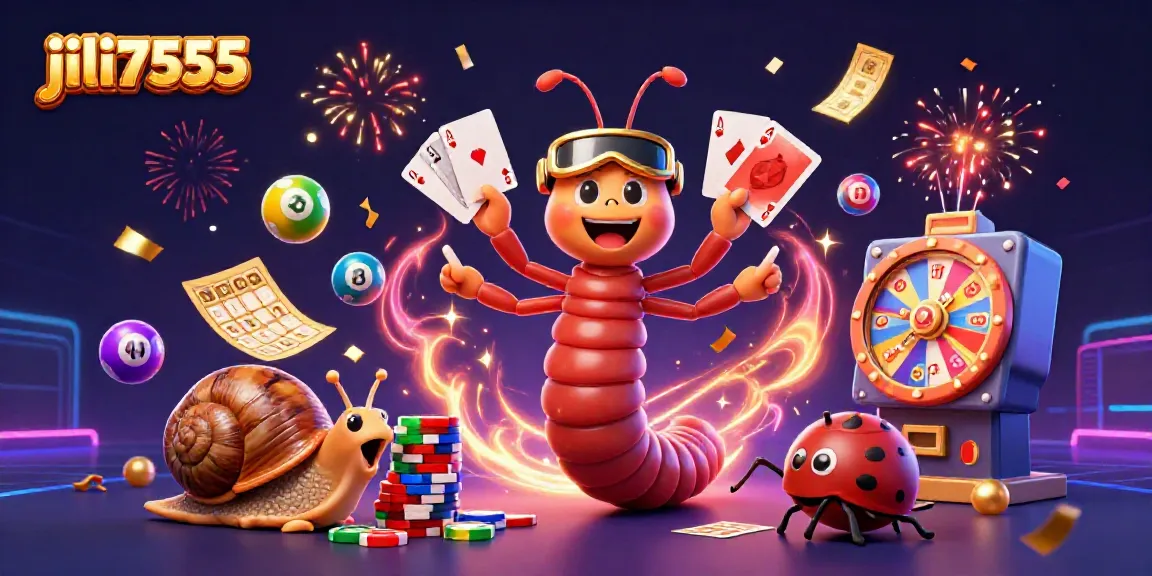 Experience the exhilarating action of jili7555 with a vibrant 3D casino illustration showcasing festive characters and gambling elements.