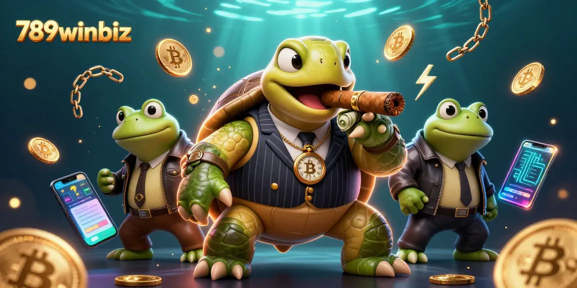Immerse in the thrilling world of 789winbiz with an engaging scene of a snapping turtle in a casino-themed illustration.