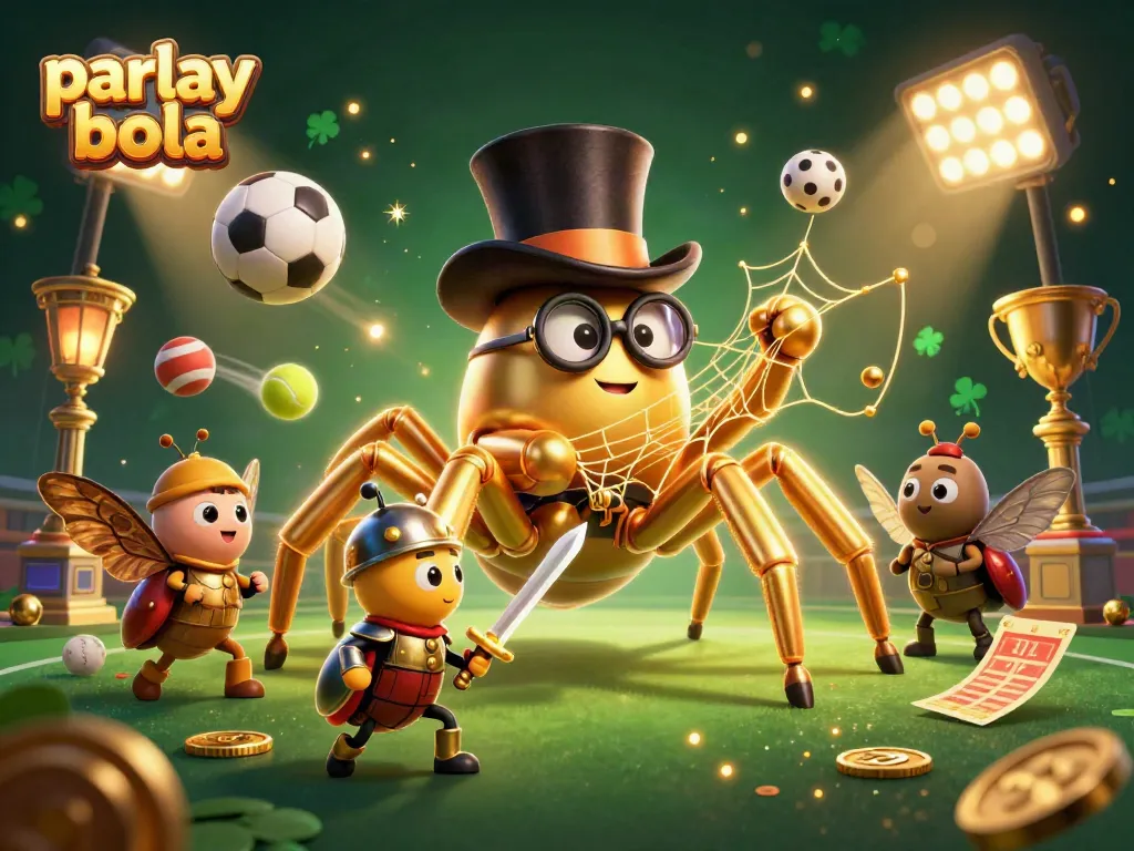 Engage with parlay bola betting strategies in this dynamic casino illustration of a golden tarantula and beetle knight.