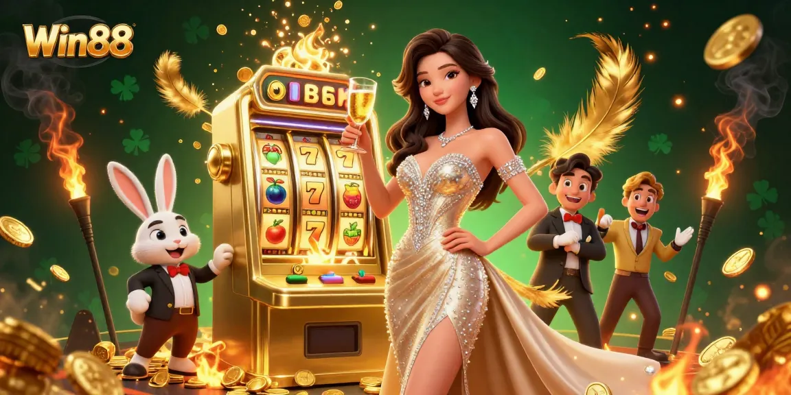 Experience Win88 by celebrating wins at the jackpot slot with festive characters and dazzling elements