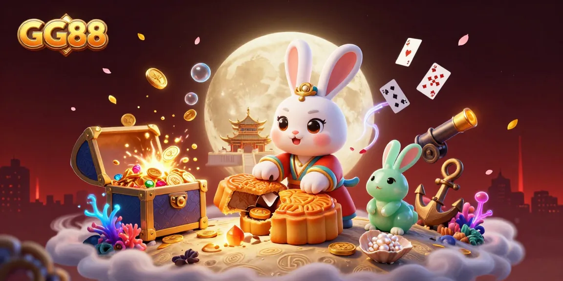 Experience exciting gameplay at GG88 with a lively 3D cartoon scene depicting games and rewards.